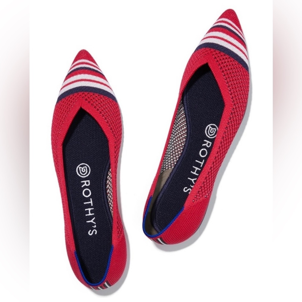 Rothy’s The point flat cherry red stripe. Retired size 6